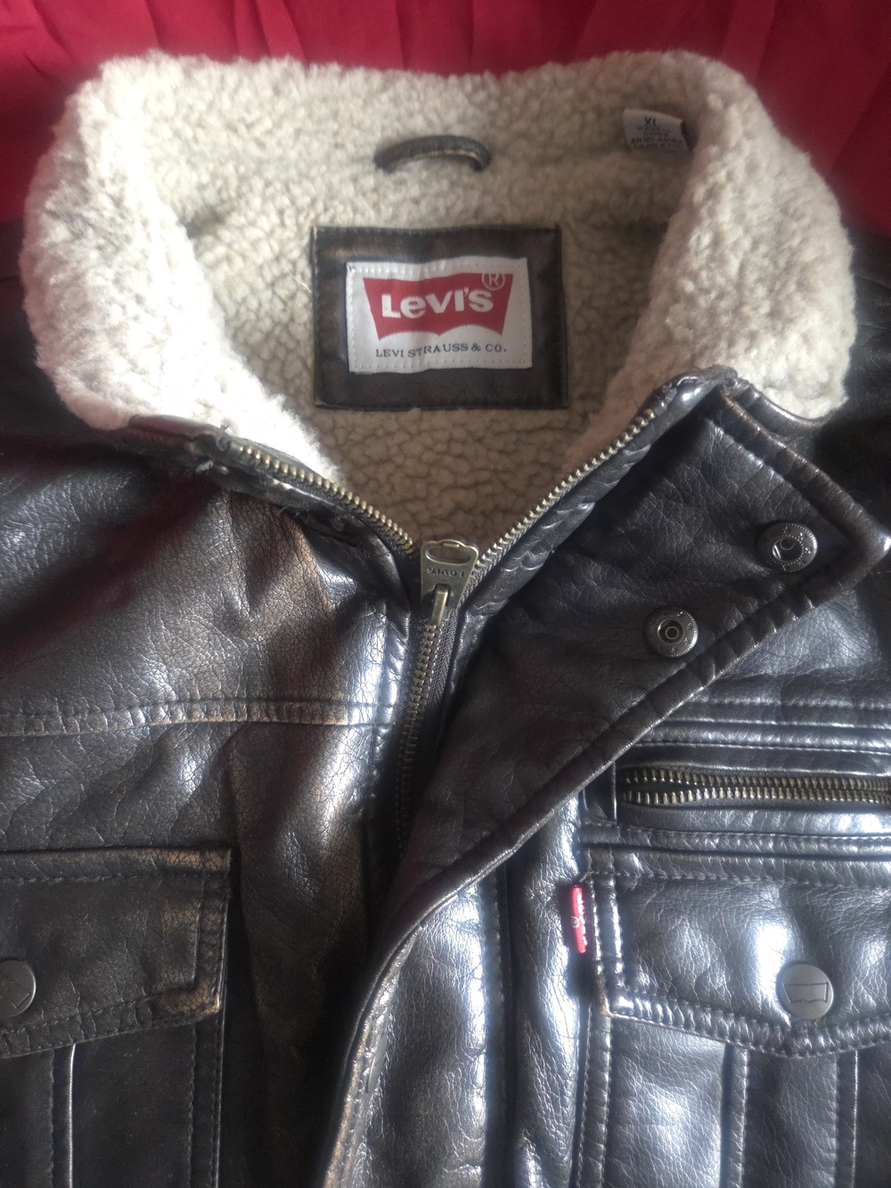 Levi's Men's Faux Leather Sherpa-Lined Utility Bomber Jacket - Size XL